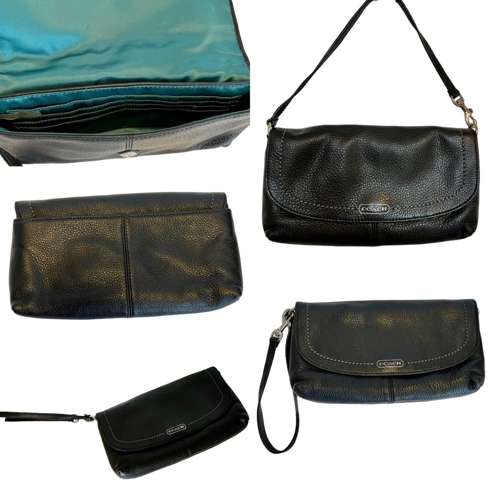 Coach Black Pebbled Leather Large Clutch/Wristlet/Small Handbag